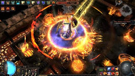 30 sec Can Store 1 Use(s) Cast Time Instant Radius 18 Requires Level 16 Engulfs you in magical fire that rapidly burns you and nearby enemies. . Poe righteous fire